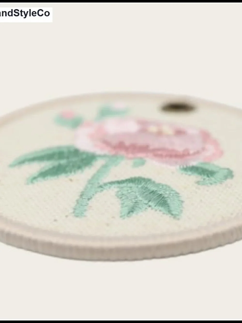 Round Linen Embroidered Floral Keychain Bag Charm